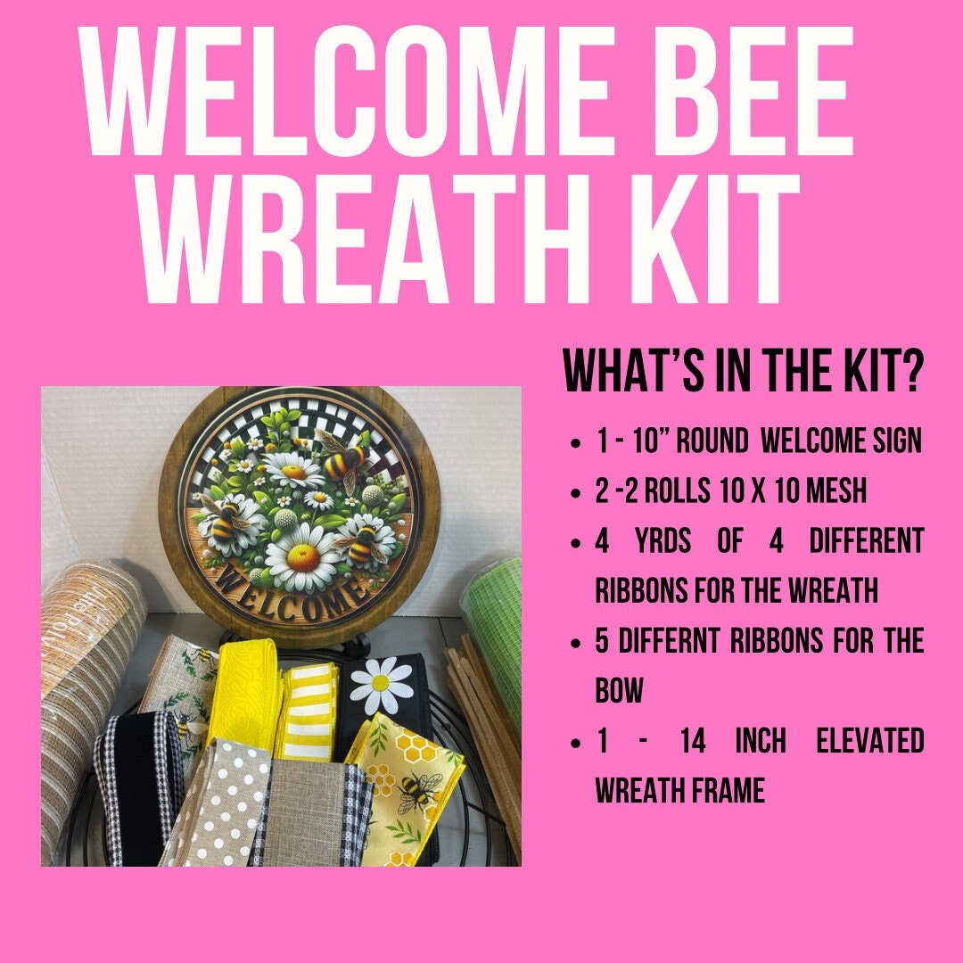 Welcome Bumble Bee Wreath Kit, Craft Kit, DIY Wreath Kit for the Family