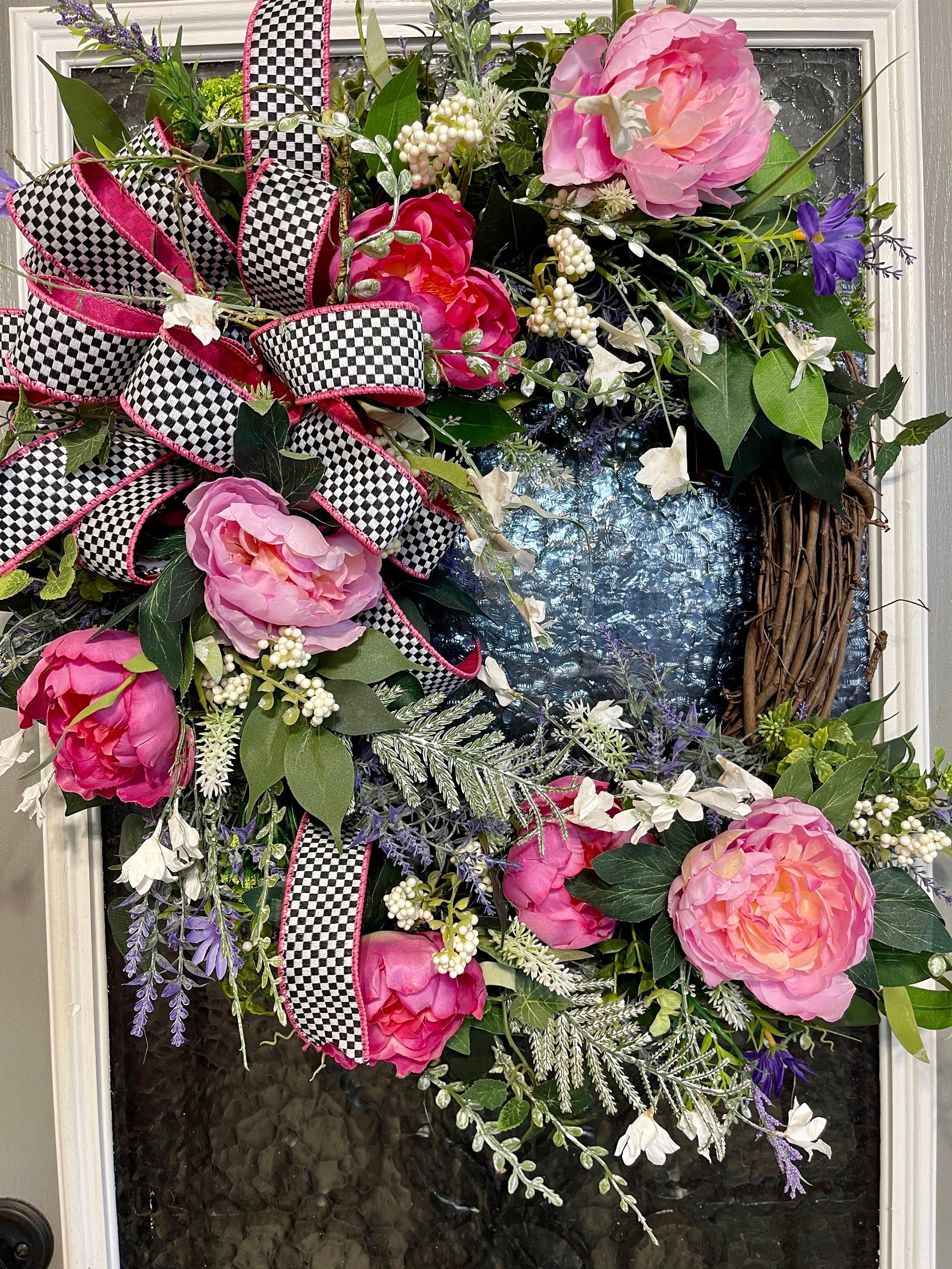Pink Floral Grapevine Wreath, Summer Wreath, Mother's Day Wreath, Wreath for Front Door, French Countryside Wreath, Farmhouse Wreath,