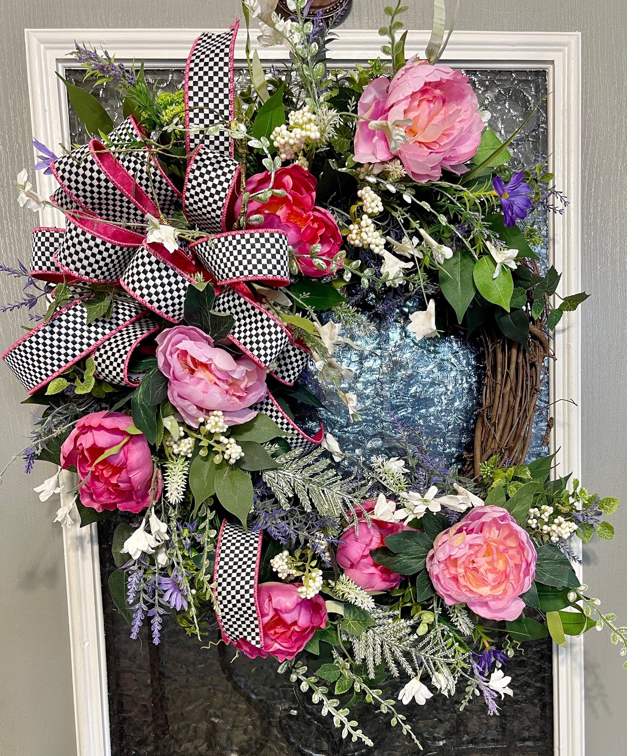 Pink Floral Grapevine Wreath, Summer Wreath, Mother's Day Wreath, Wreath for Front Door, French Countryside Wreath, Farmhouse Wreath,