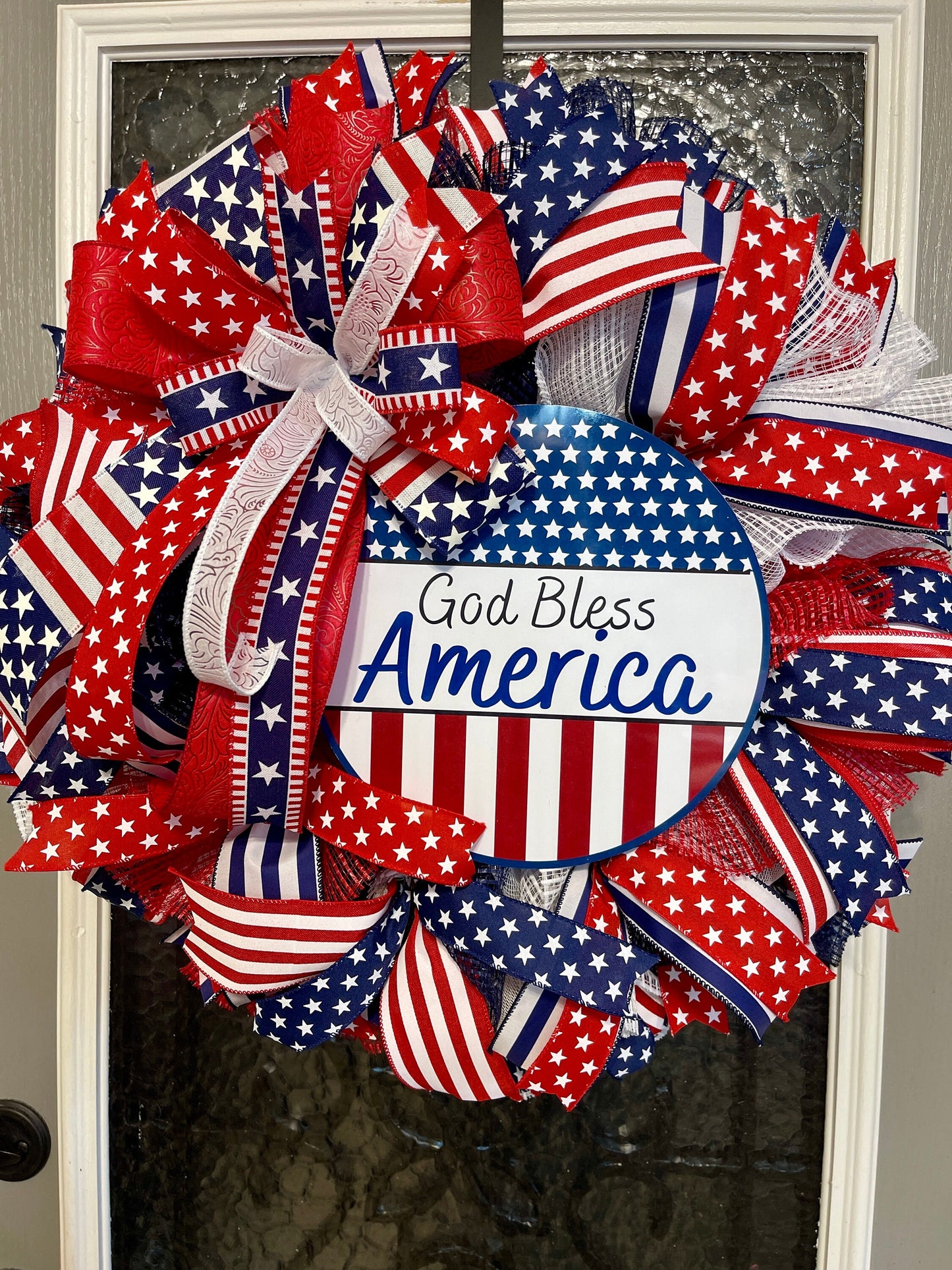 Patriotic Wreath, Summer Wreath, Stars and Stripes, July 4th, Pride, Military, Red, White and blue, Flag Wreath