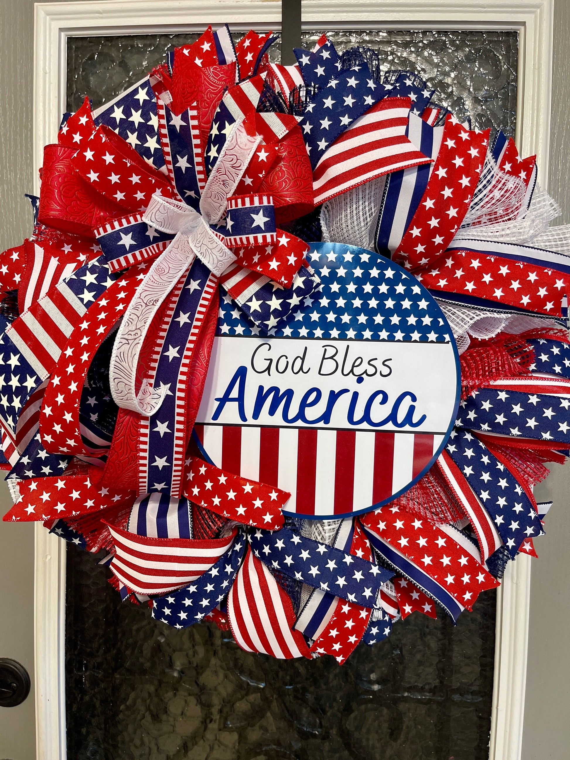 Patriotic Wreath, Summer Wreath, Stars and Stripes, July 4th, Pride, Military, Red, White and blue, Flag Wreath