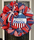 Patriotic Wreath, Summer Wreath, Stars and Stripes, July 4th, Pride, Military, Red, White and blue, Flag Wreath