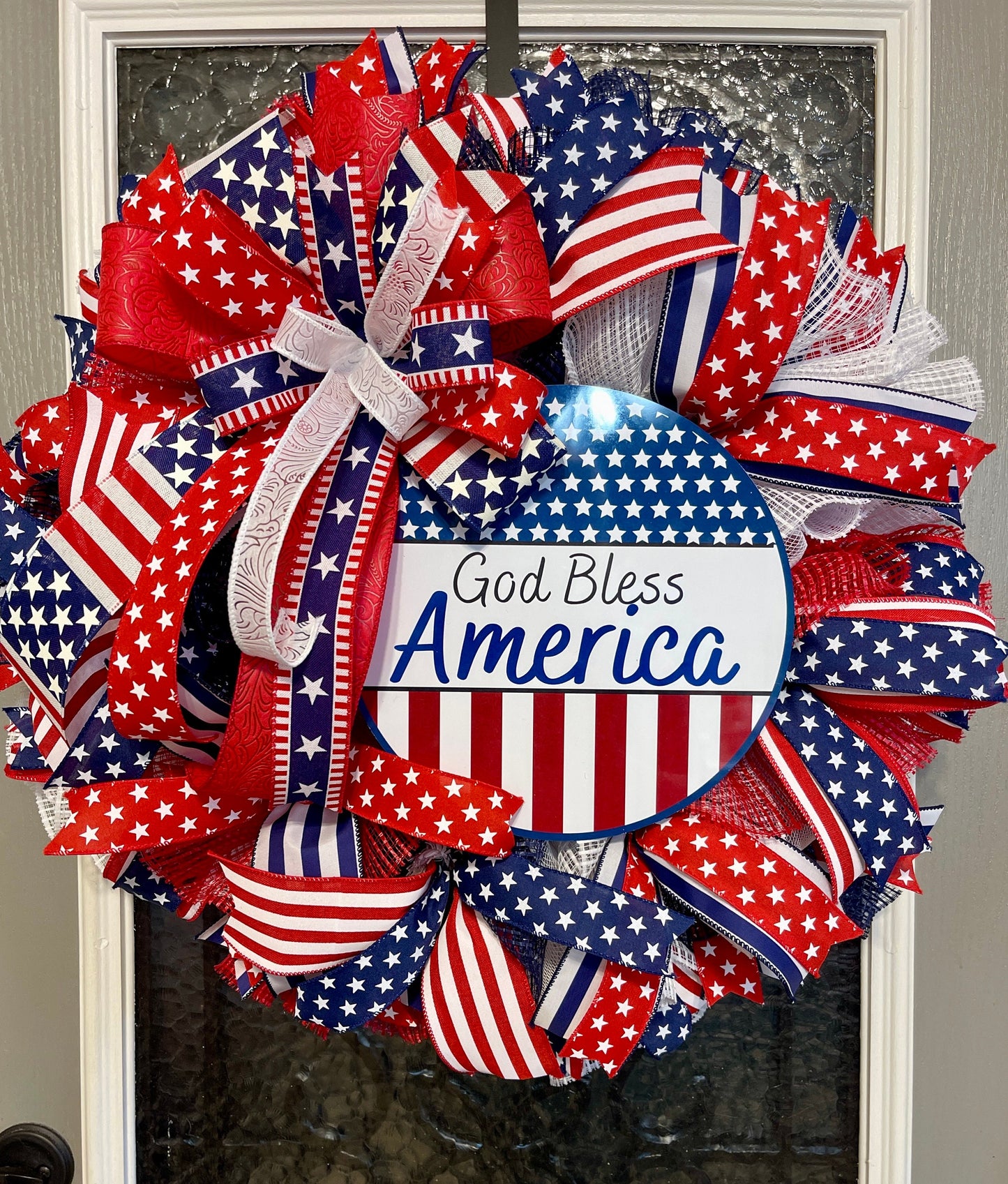 Patriotic Wreath, Summer Wreath, Stars and Stripes, July 4th, Pride, Military, Red, White and blue, Flag Wreath