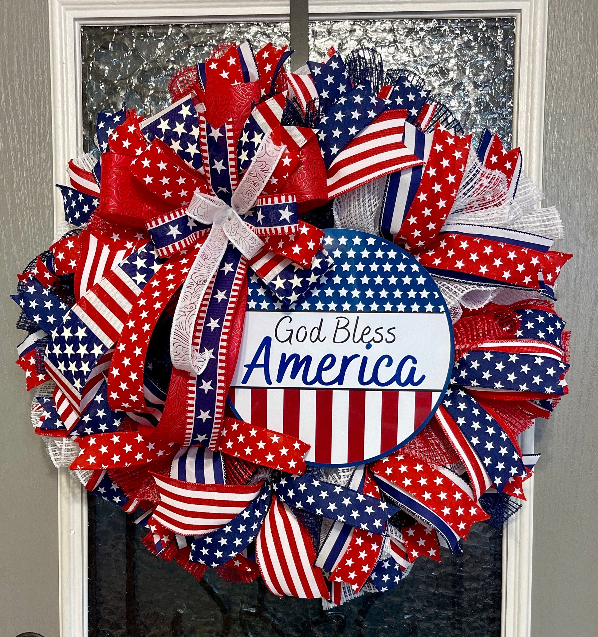 Patriotic Wreath, Summer Wreath, Stars and Stripes, July 4th, Pride, Military, Red, White and blue, Flag Wreath