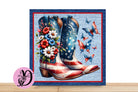 Patriotic Butterfly And Boots Wreath Sign, Square Flat Aluminum sign for wreath, Red White Blue Boots Butterflys With florals sign