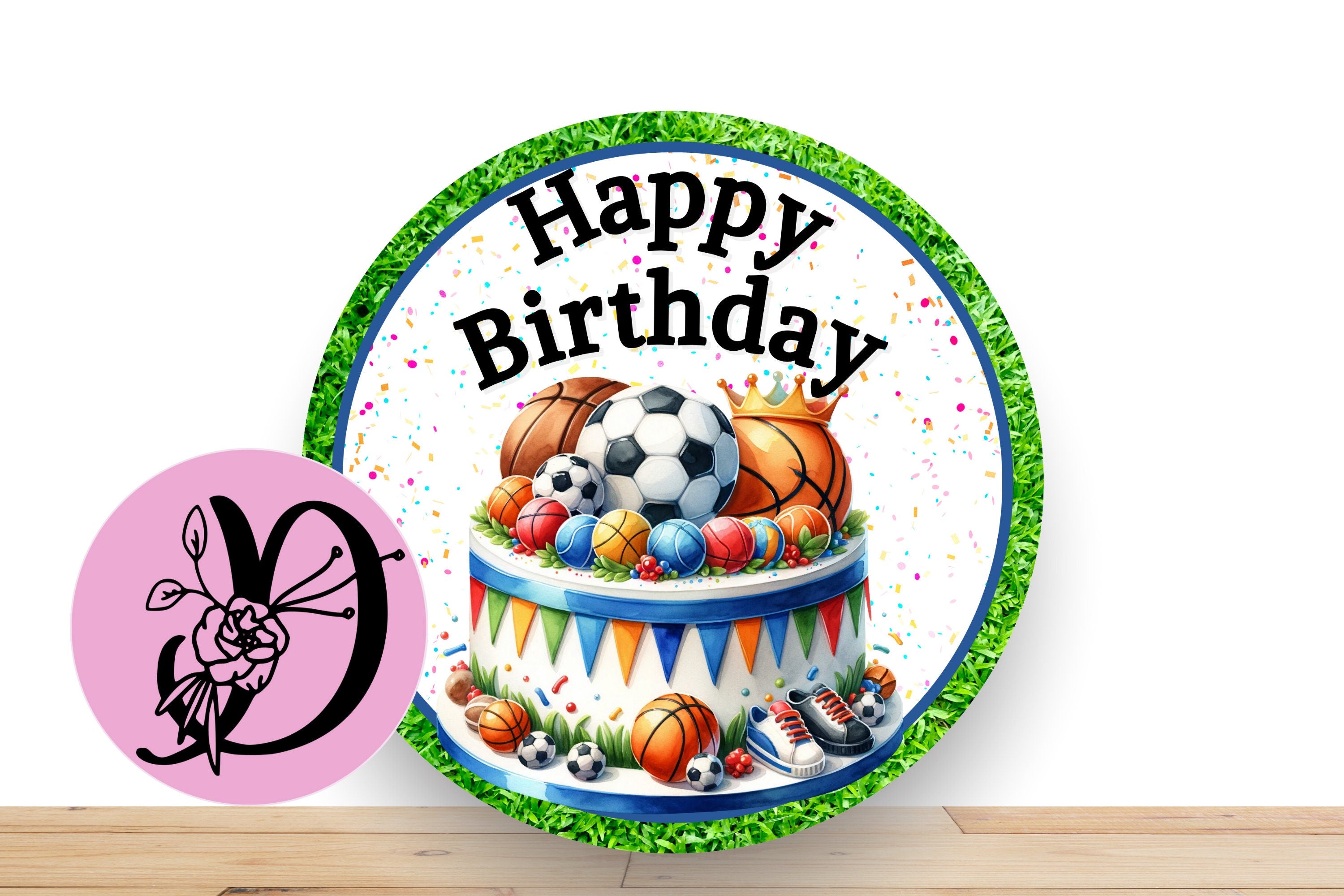 Birthday Wreath Sign, Sports Themed Happy Birthady Flate Aluminum Sign For Wreath, Birthday Sign For Boy or Girl