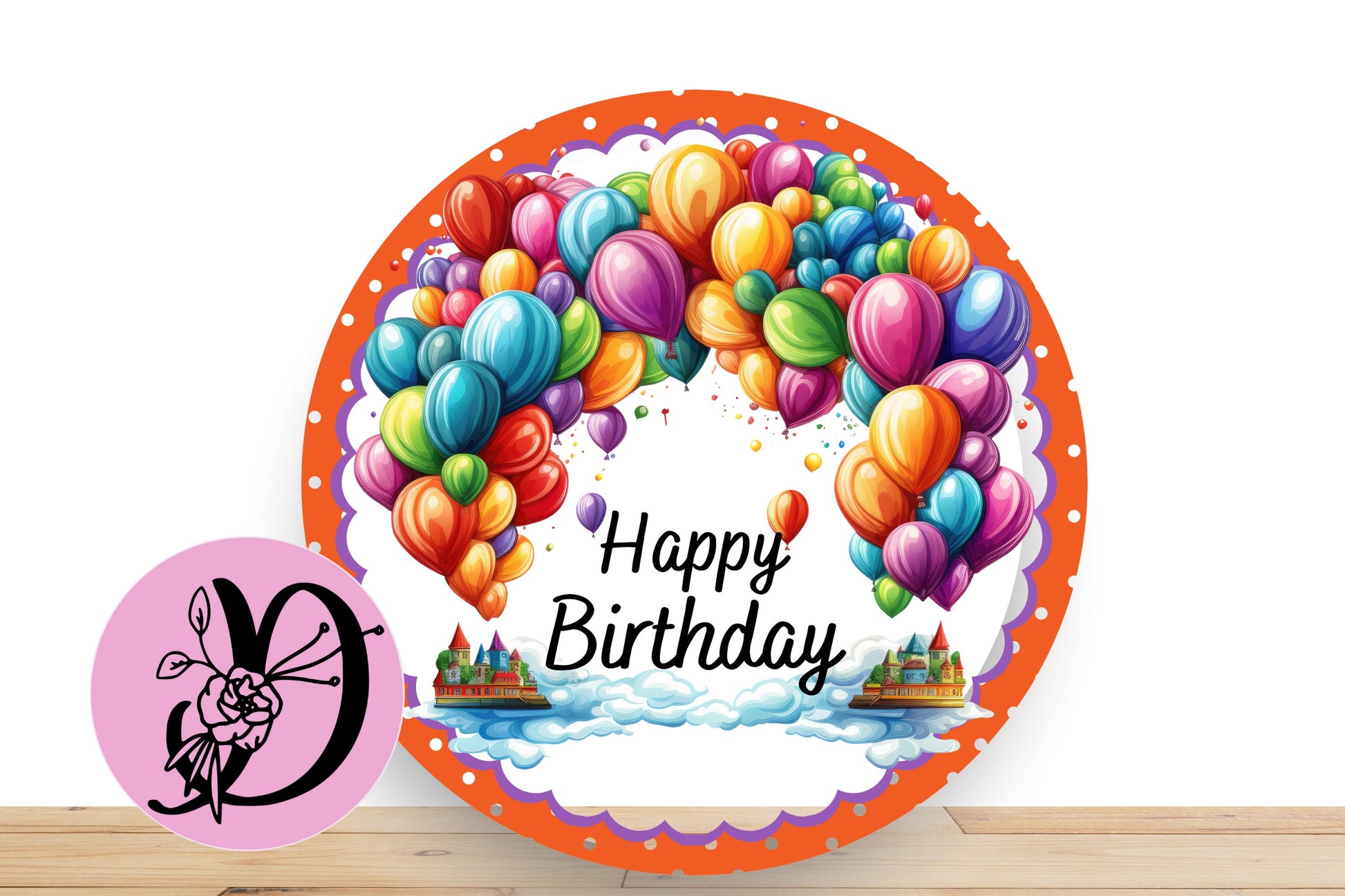 Ballons Happy Birthday Wreath Sign, Childerns Themed Happy Birthady Flate Aluminum Sign For Wreath, Birthday Sign With Colorful Ballons