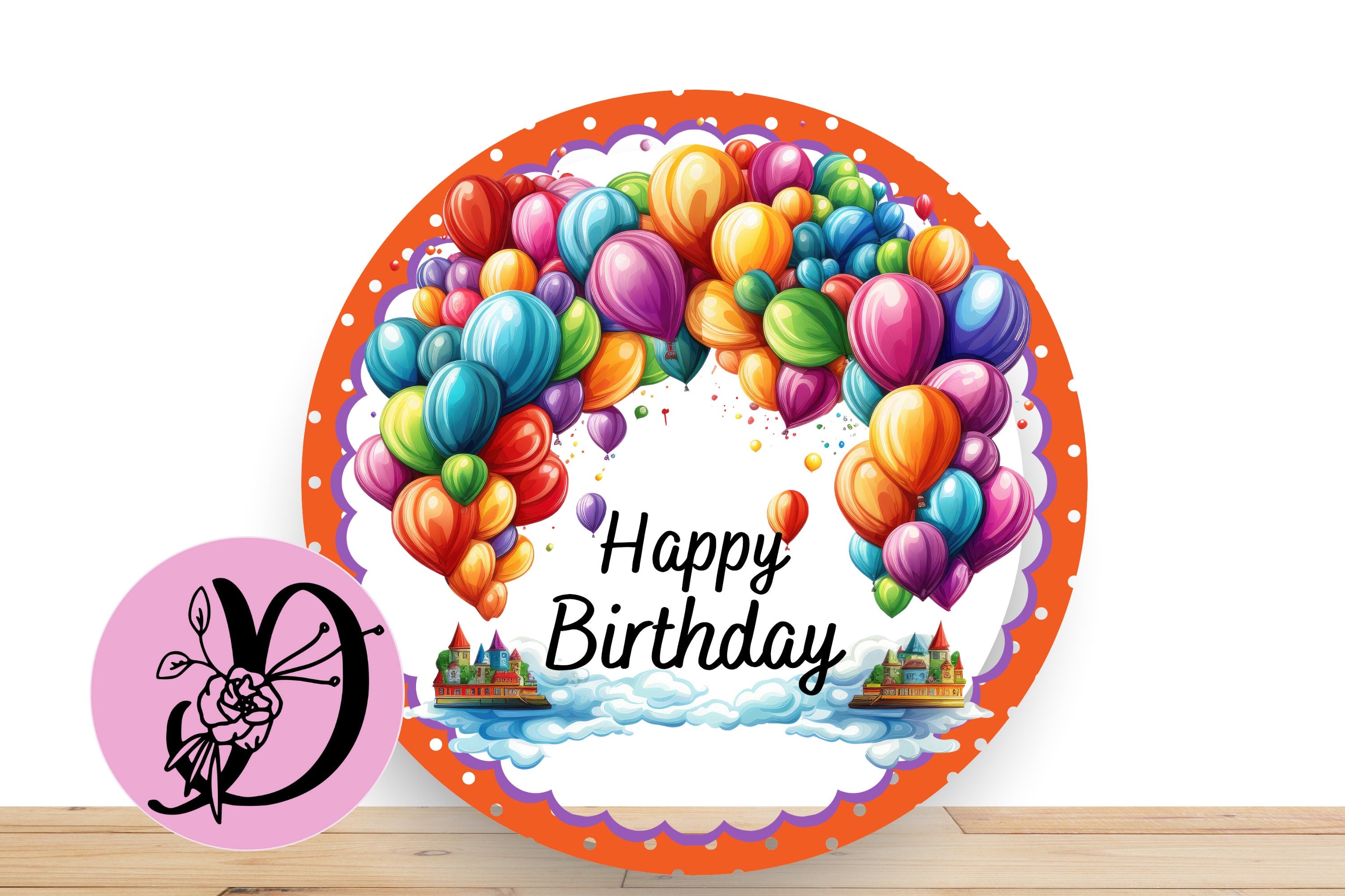 Ballons Happy Birthday Wreath Sign, Childerns Themed Happy Birthady Flate Aluminum Sign For Wreath, Birthday Sign With Colorful Ballons