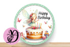 Happy Birthday Wreath Sign, Childerns Fairy Themed Happy Birthady Flate Aluminum Sign For Wreath, Birthday Sign With Fairy and Cake
