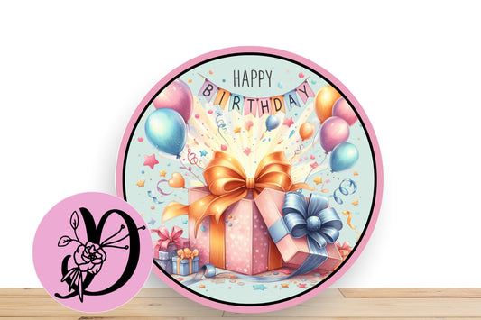 Happy Birthday Cupcake Wreath Sign, Toddler Themed Flate Aluminum Sign For Wreath, Birthday Sign With Pastille Colors
