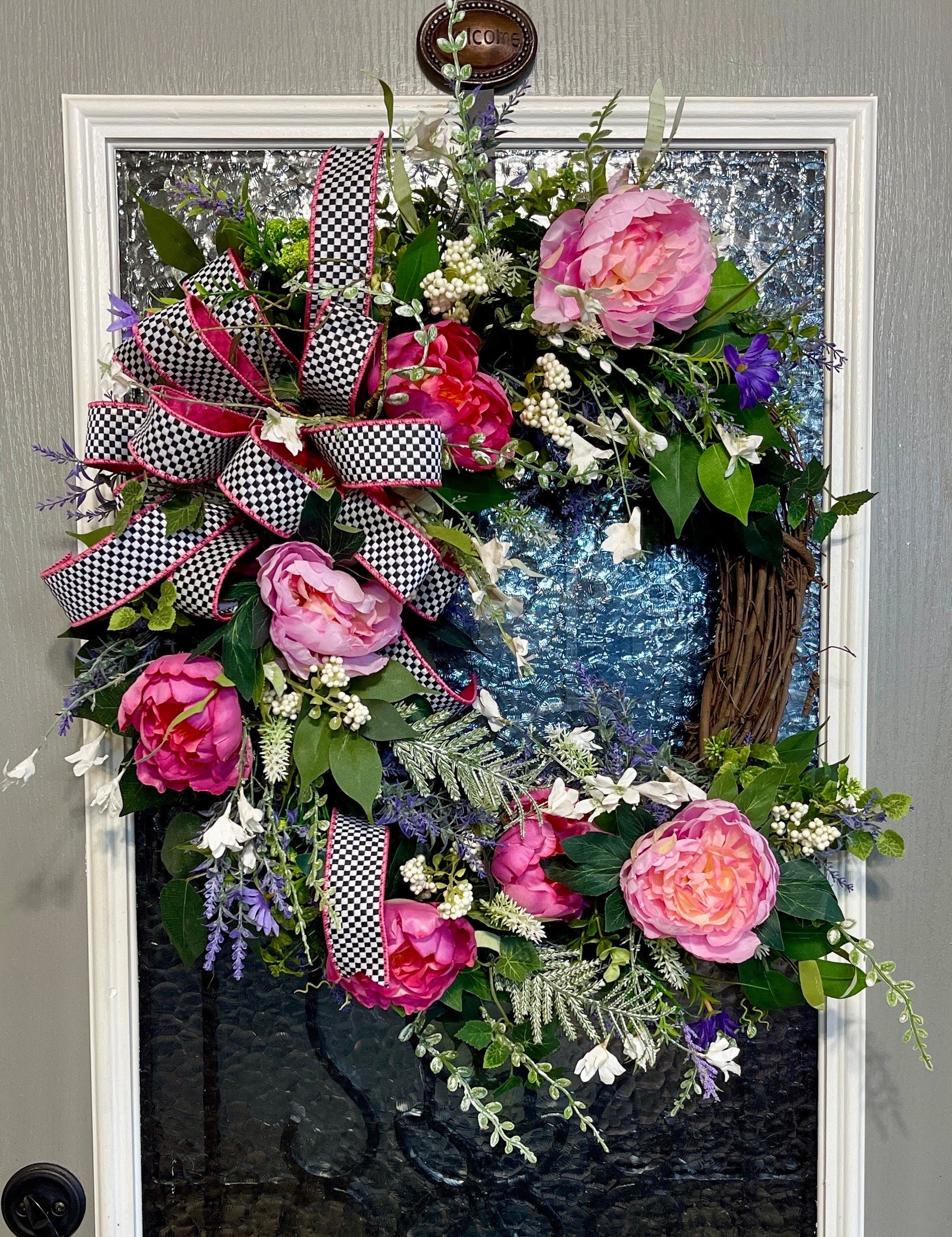 Pink Floral Grapevine Wreath, Summer Wreath, Mother's Day Wreath, Wreath for Front Door, French Countryside Wreath, Farmhouse Wreath,