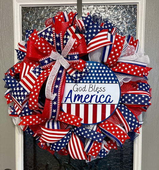 Patriotic Wreath, Summer Wreath, Stars and Stripes, July 4th, Pride, Military, Red, White and blue, Flag Wreath