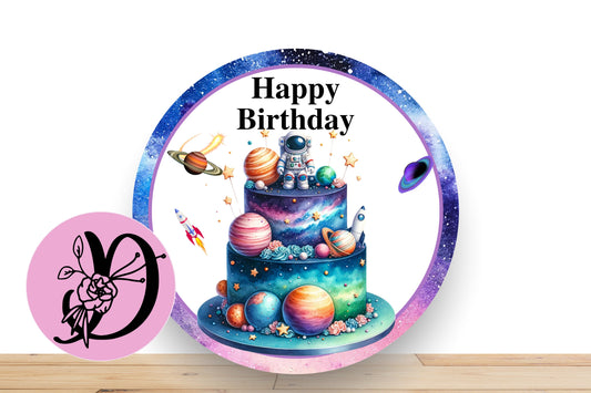 Birthday Wreath Sign, Outer Space Themed Happy Birthady Flate Aluminum Sign For Wreath, Birthday Sign For Boy or Girl