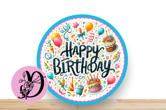 Happy Birthday Wreath Sign, Happy Birthday Flate Aluminum Sign For Wreath, Birthday Sign With Presents and Ballons