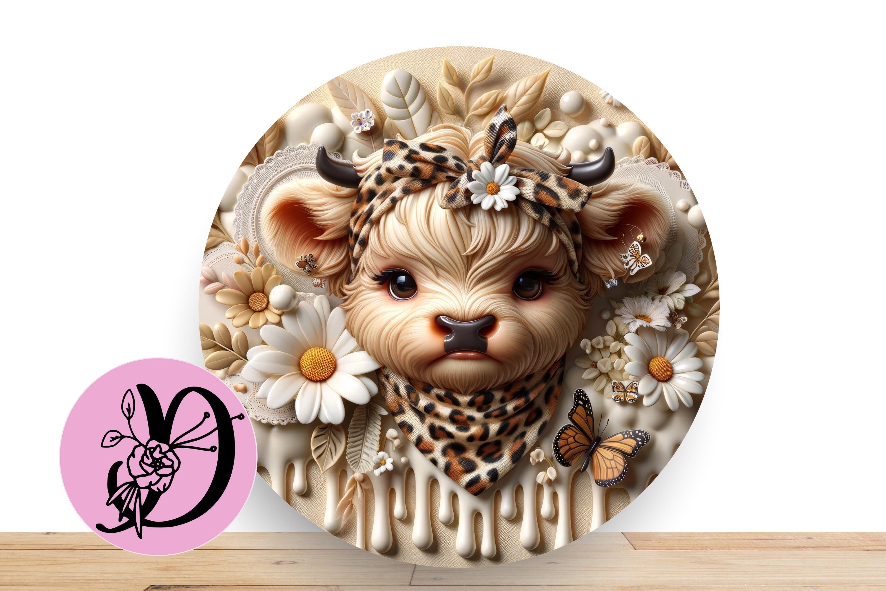 Baby Highland Cow Wreath Sign, Cow Round Metal Wreath Sign, Sign For Wreath, Cow Decorations