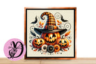 Halloween Jack O Latern Wreath Sign, Jack O Latern Pumpkin With Bats Square Flat Aluminum Sign For Wreath