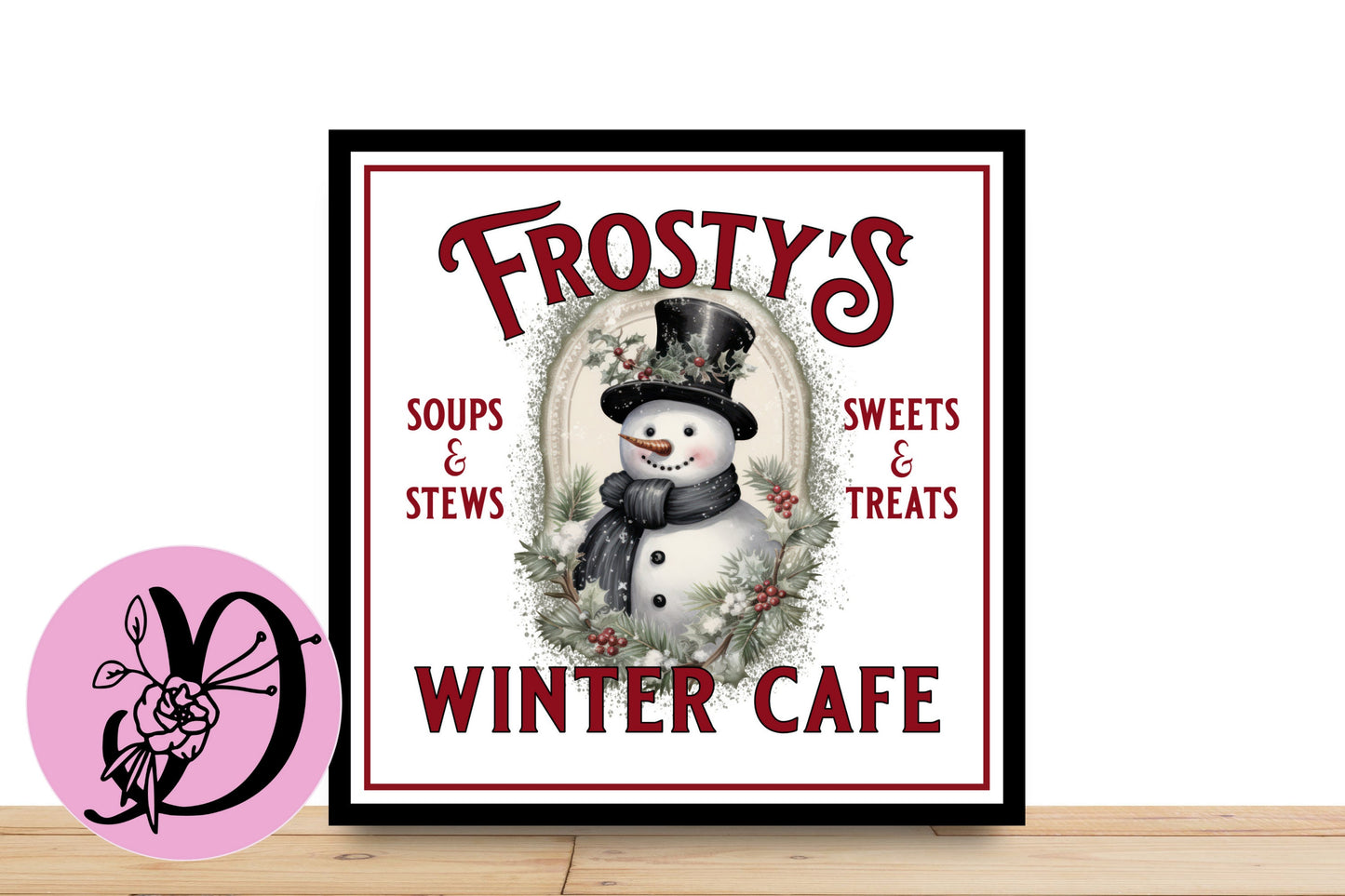 Christmas Wreath Sign, Frostys Winter Cafe Square Metal Sign, Sign For Wreath,Desert Wreath Signs