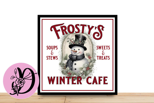 Christmas Wreath Sign, Frostys Winter Cafe Square Metal Sign, Sign For Wreath,Desert Wreath Signs