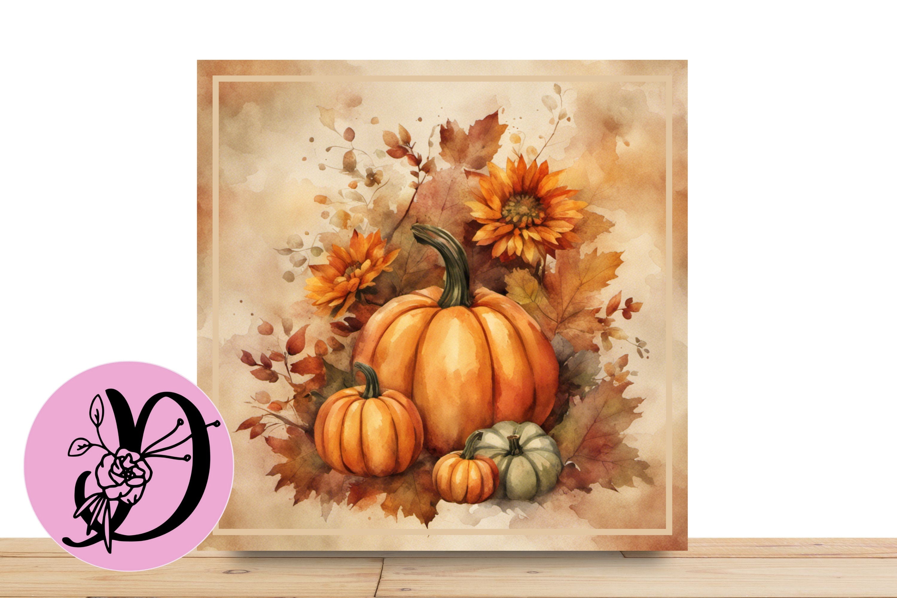 Autumn Fall Wreath Sign, Fall Pumpkin With Tans and Brown Colors, Square Flat Aluminum Sign For Wreath,