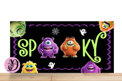 Halloween Wreath Sign, Spooky Monster Rectangle Metal Sign, Sign For Wreath, Desert Wreath Signs