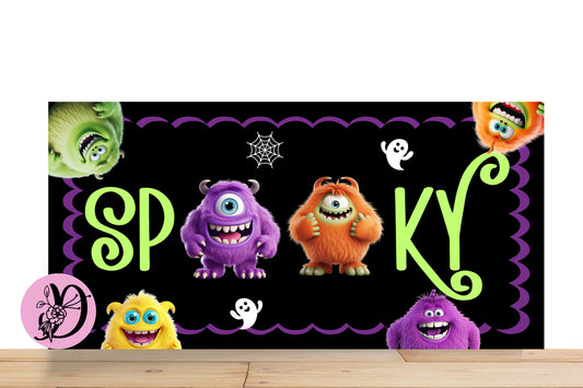 Halloween Wreath Sign, Spooky Monster Rectangle Metal Sign, Sign For Wreath, Desert Wreath Signs