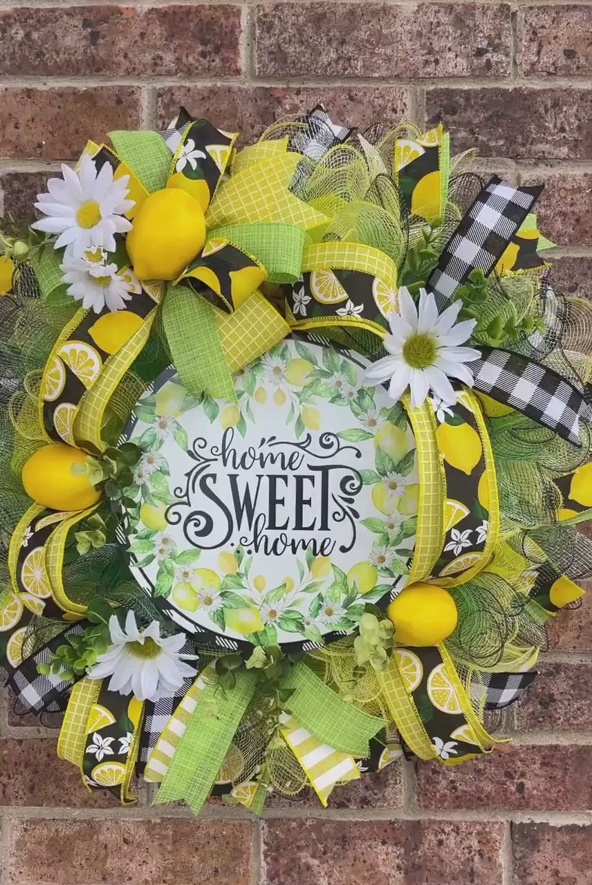 Lemon Wreath, Home Sweet Home Lemon Wreath, Summer Wreath, Spring Wreath, Everyday Wreath, Summer Decor, Spring Decor