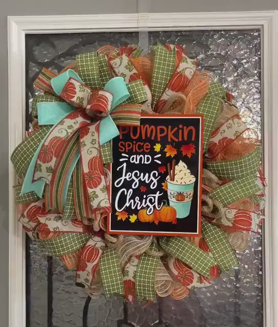 Fall Pumpkin Spice and Jesus Christ Wreath, Fall Home Decorations