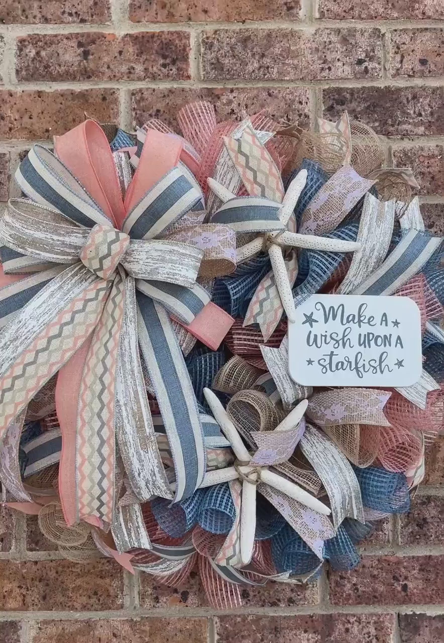 Beach Wreath for your front door, Starfish Wreath, Porch Decorations, Summer Decor