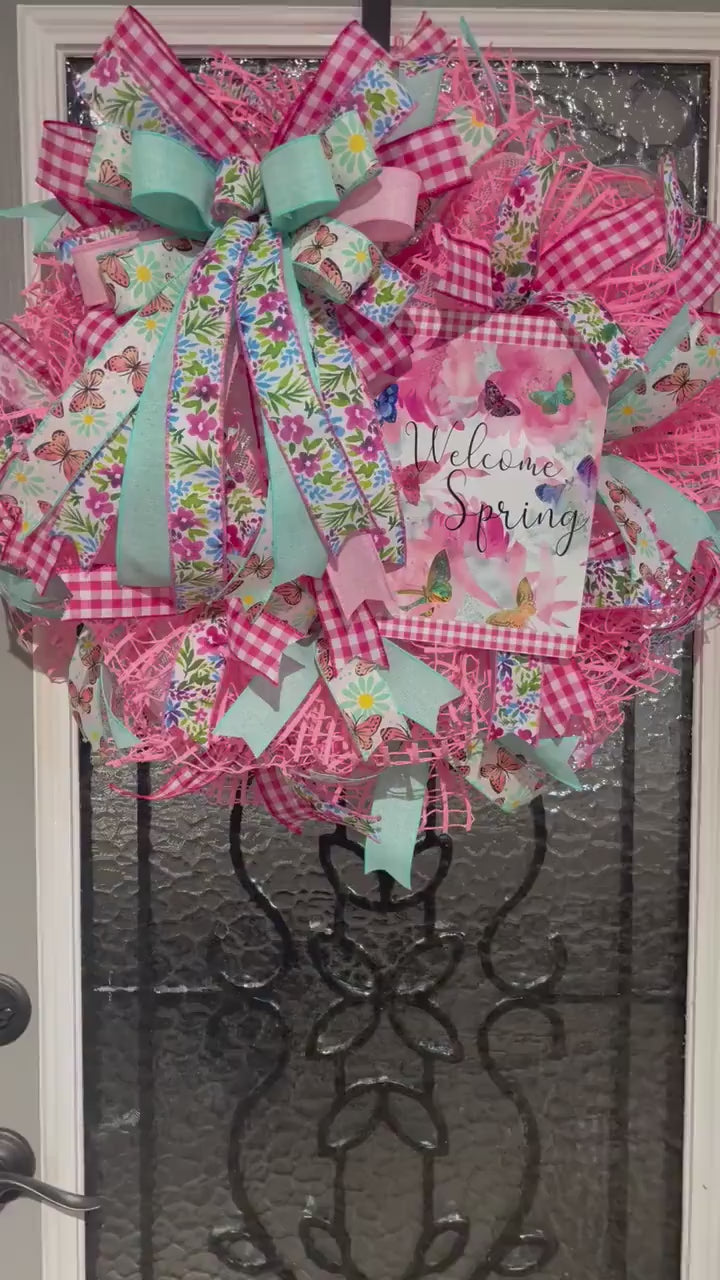 Spring Wreath, Spring Welcome Butterfly Wreath, Butterfly Wreath, Spring Decor