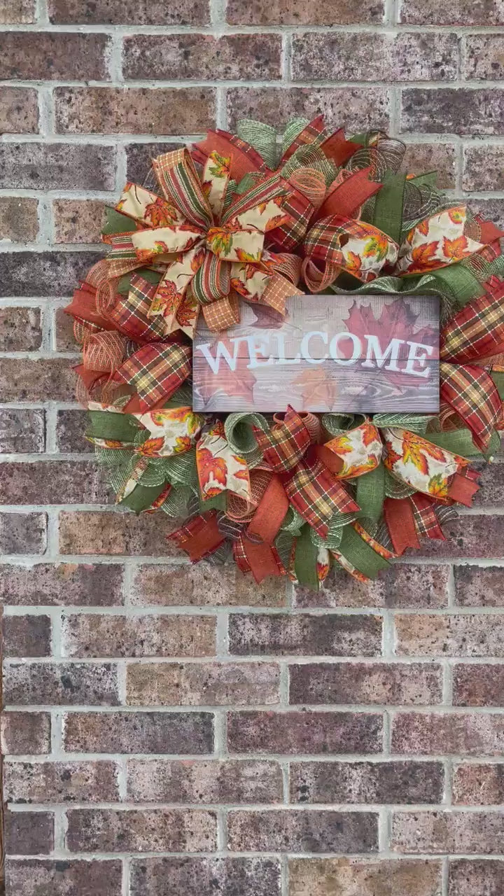 Welcome Fall Wreath for Front Door, Fall Porch Decorations