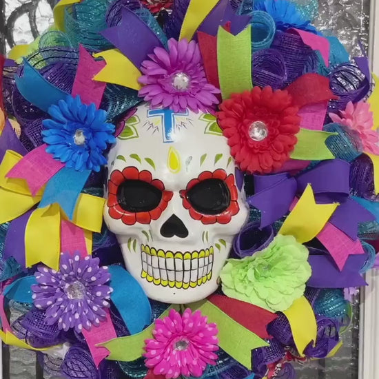 Day Of The Dead Wreath For Door, Dia de los Muerto Wreath for porch, DiaDe Los Muertos decorations for home
