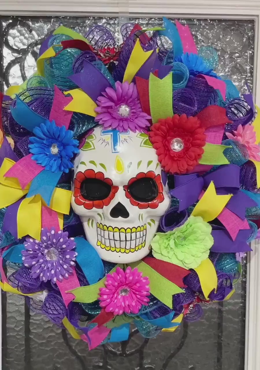 Day Of The Dead Wreath For Door, Dia de los Muerto Wreath for porch, DiaDe Los Muertos decorations for home