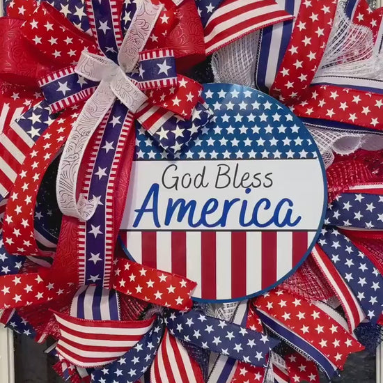 Patriotic Wreath, Summer Wreath, Stars and Stripes, July 4th, Pride, Military, Red, White and blue, Flag Wreath