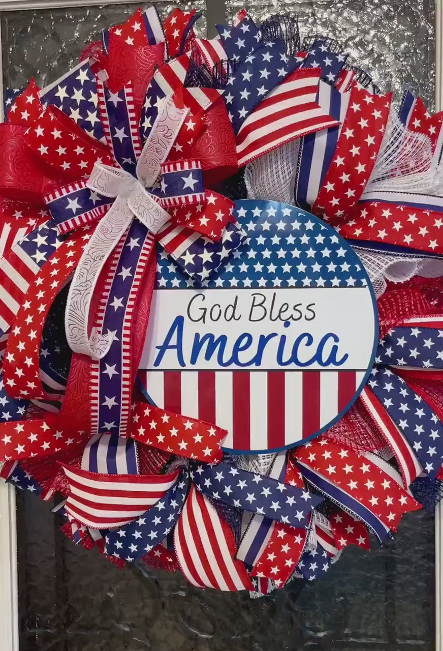 Patriotic Wreath, Summer Wreath, Stars and Stripes, July 4th, Pride, Military, Red, White and blue, Flag Wreath