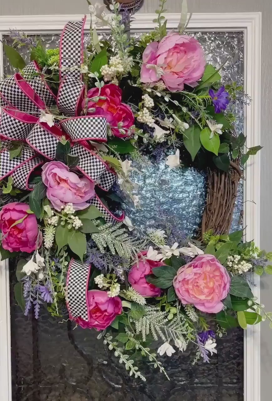 Pink Floral Grapevine Wreath, Summer Wreath, Mother's Day Wreath, Wreath for Front Door, French Countryside Wreath, Farmhouse Wreath,