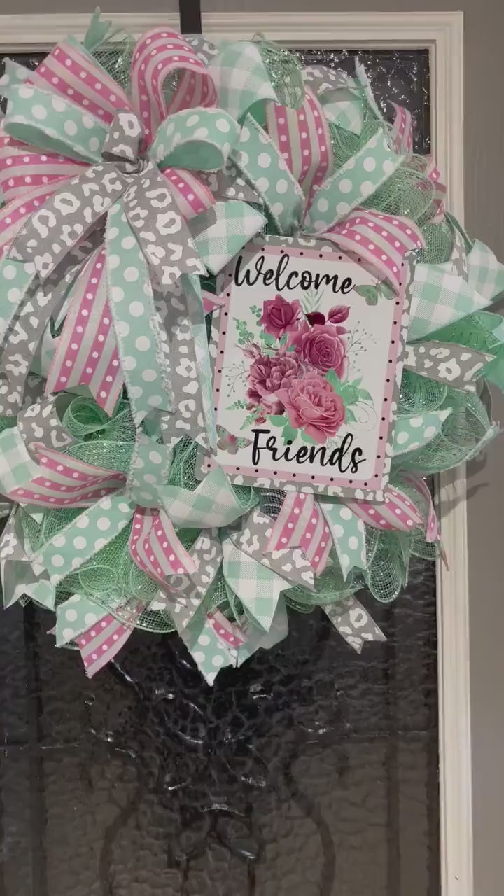 Spring Wreath, Spring Welcome Friends Wreath, Easter Wreath,