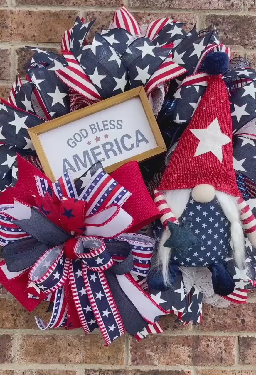 Patriotic Gnome Wreath, Gnome Wreath, God Bless America Wreath, Patriotic Decorations, Forth of July, Veterans Day Decor