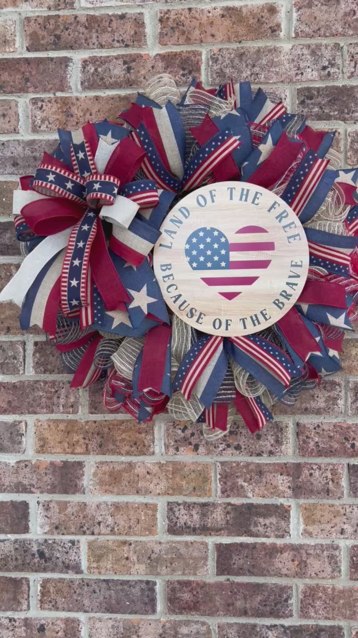 Land of the Free Because of the Brave Patriotic Wreath