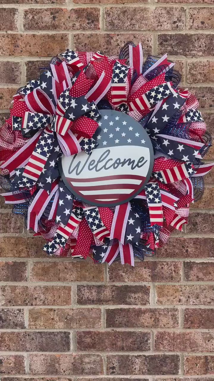 Patriotic Wreath, Welcome Wreath, Memorial Wreath, fourth Of  July Wreath, Veterans Day Wreath, Patriotic Decor