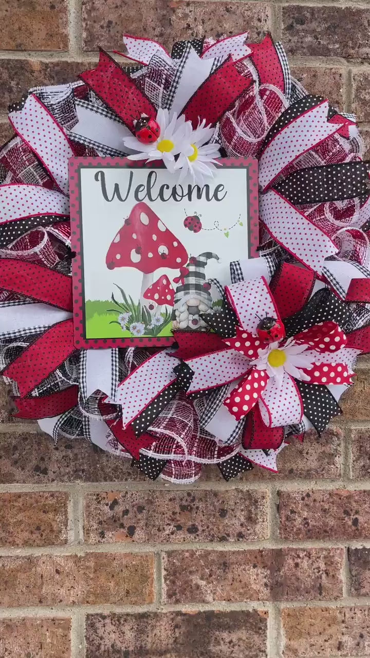 Ladybug Gnome Wreath, Welcome Gnome Wreath, Summer Wreath, Spring Wreath, Everyday Wreath, Summer Décor, Spring Décor, Gnome Decorations