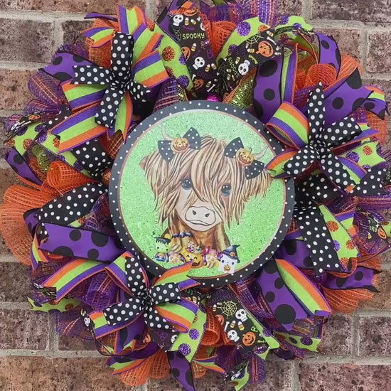 Halloween Highland Cow Wreath, Halloween Wreath, Halloween Decorations