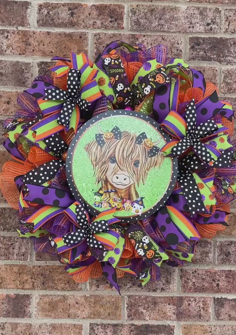 Halloween Highland Cow Wreath, Halloween Wreath, Halloween Decorations