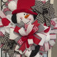 Christmas Snowman Wreath, 27 inch diamenter, Black and White houndstiith poinsettias, Snowman with legs and mittens