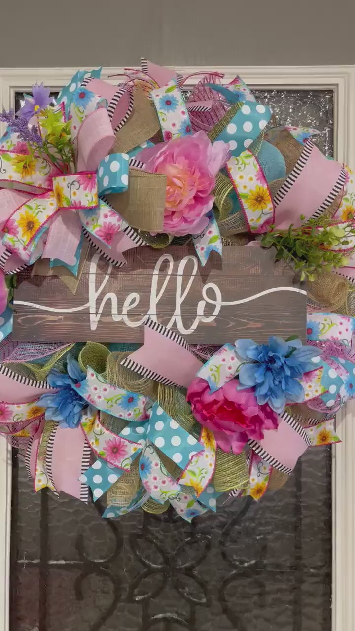 Spring Hello Wreath For Your Door, Spring Floral Wreath, Mother’s Day Wreath, Easter Wreath, Spring Decor