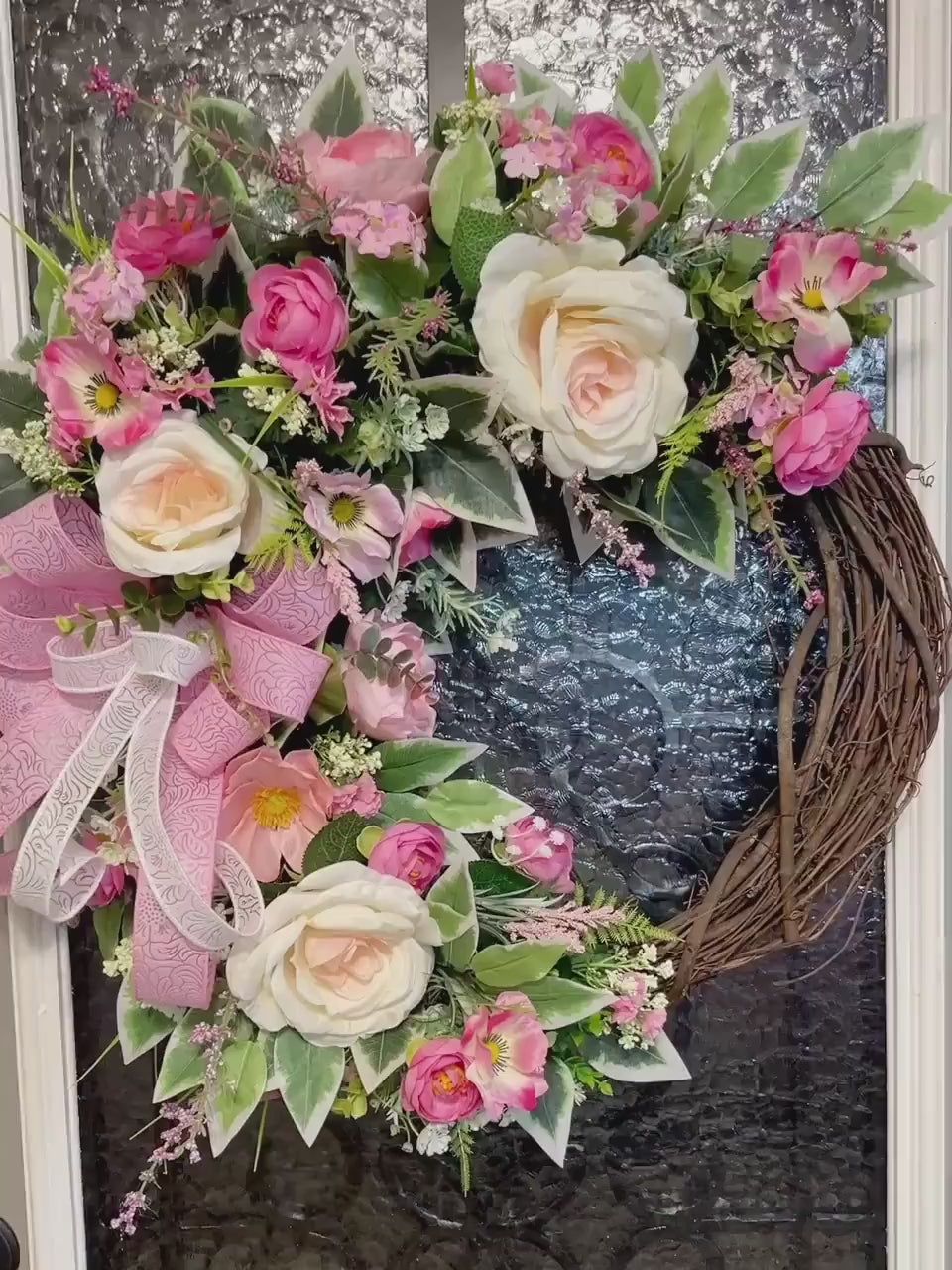 Mother’s Day Grapevine Floral Wreath, Pink Floral Grapevine